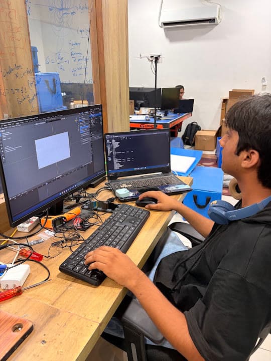 Airoveda designer creating the Tiranga Concert drone show storyboard and flight programme late at night