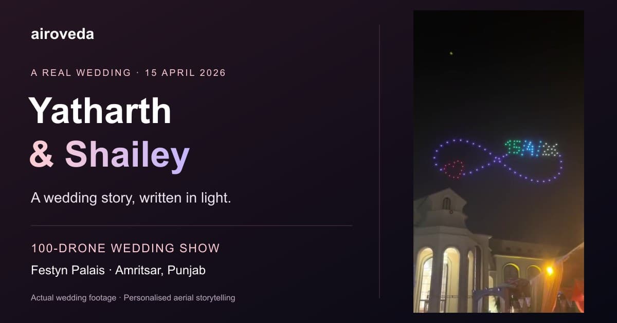 Yatharth and Shailey wedding drone show thumbnail with a real infinity and heart formation above Festyn Palais, Amritsar